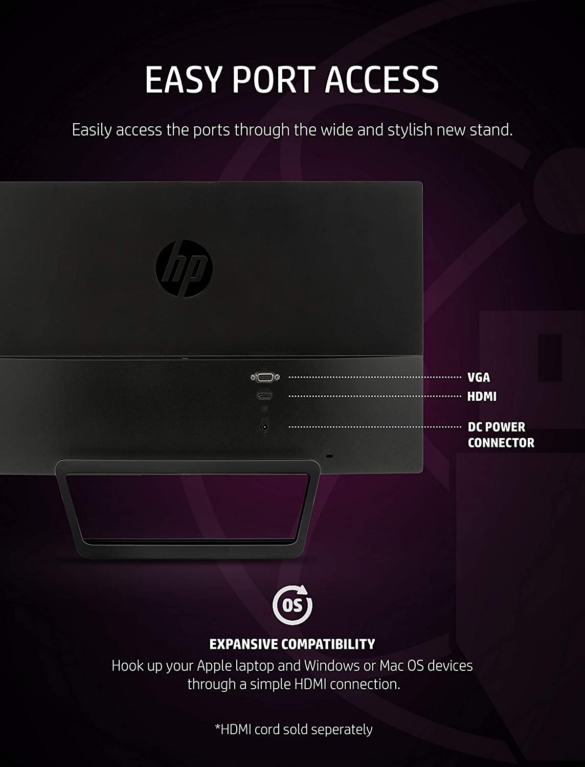 HP Pavilion 22cwa 21.5-Inch Full HD 1080p IPS LED Monitor, Tilt, VGA and HDMI (T4Q59AA) - Black HP Pavilion 22cwa 21.5-Inch Full HD 1080p IPS LED Monitor, Tilt, VGA and HDMI (T4Q59AA) - Black